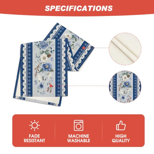 Artoid Mode Printed Lace Floral Table Runner 13x72 Inches Beige Blue Variation
