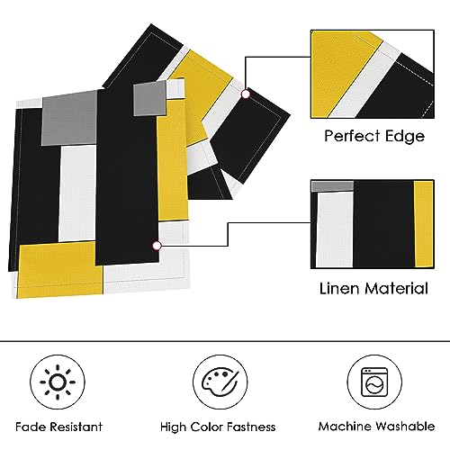 ArtSocket Geometric Yellow Linen Table Runner & Placemats Set of 6 - Abstract Modern Dining Decor