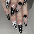 French Tip Press On Nails Set - Black Almond Fake Nails with Bow Rhinestones - Variation of THIS listing 18