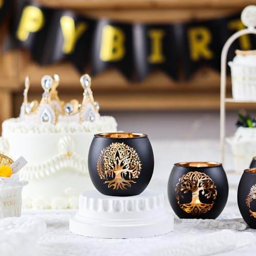Black Gold Tree of Life Votive Candle Holders Set of 6 - Wedding & Party Decor