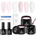 Beetles Hard Gel Kit-3 Colors 9 in 1 Nail Extension Sculpting Building Apex High Hardness for Salon Professionals Tech Use,Nude Pink Clear Builder Nail Gel with Base&Top Coat,UV&LED Lamp Cured Needed