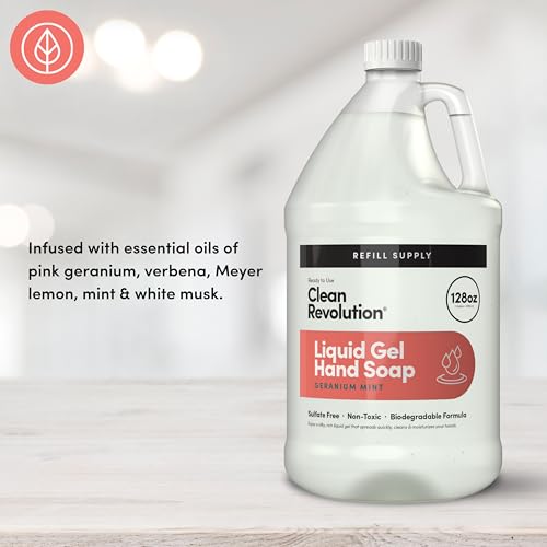 Liquid Gel Hand Soap Refill Geranium Mint - 128 Fl Oz, Moisturizing & Sulfate-Free, Essential Oils, Bulk Pack with Variation GEL - Geranium Mint / 128 Fl Oz