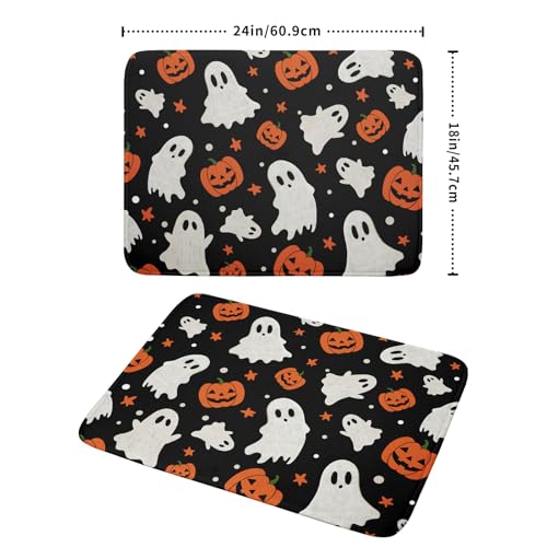 Halloween Dish Drying Mat 18x24 Inch with Pumpkin Ghost Design, Reversible Microfiber, Fast Dry Kitchen Mat - Black & Orange