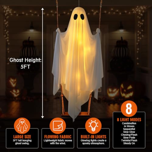 Large 6.5FT Halloween Ghost Decoration with Remote LED Lights Outdoor Yard Decor