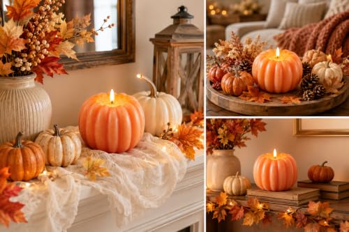Lezonic Orange Flameless Pumpkin Candle for Fall Decorations, Thanksgiving Decor