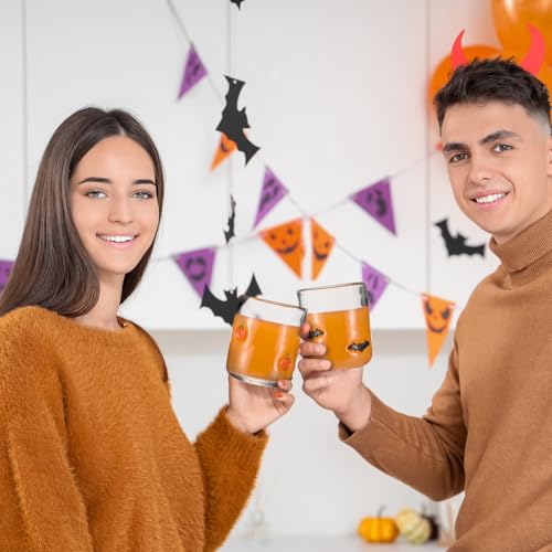 Halloween Icon Glass Cups Set - Pumpkin Spider Bat Ghost, 16oz, Variation of Pumpkin Spider Bat Ghost