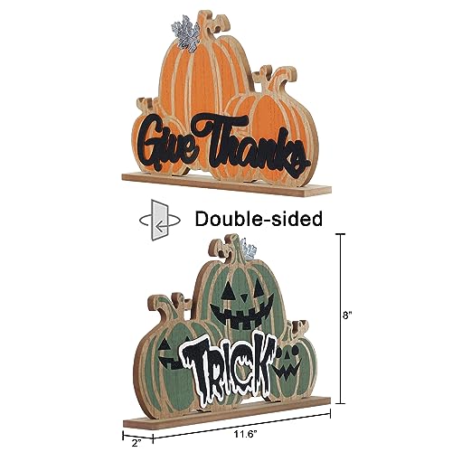 Double-Sided Pumpkin Thanksgiving Table Decor - Indoor Fall & Halloween Ornament