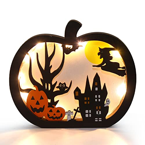 Halloween Wooden Table Sign Light Up Pumpkin Upgraded Halloween Decor