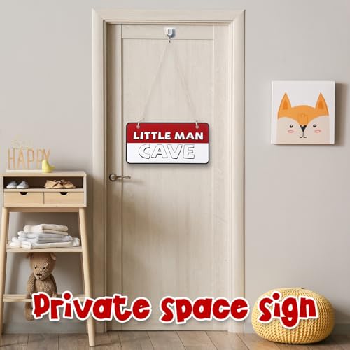 Wooden Little Man Cave Sign - Red & White Door Decor, 11.8 x 6 Inches
