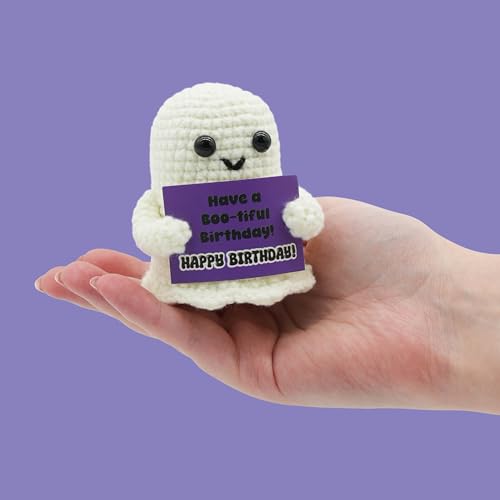Ghost Happy Birthday Crochet Figurine – Handmade Mini Plush Desk Decor Gift