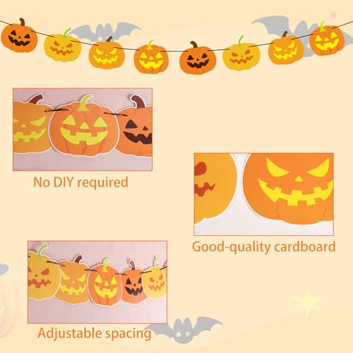 Halloween Pumpkin Garland - Fall Wall Decor for Halloween & Thanksgiving
