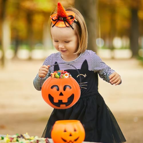 Halloween Pumpkin Candy Buckets Set of 2 - 6.69-Inch Plastic Trick-or-Treat Pails
