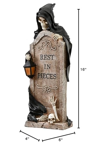 Halloween Skeleton Grim Reaper Decoration with Gravestone - 16 Inches