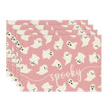 Pink Ghost Halloween Placemats Set of 4 - 12 x 18 Inch Rectangular, Spun Polyester