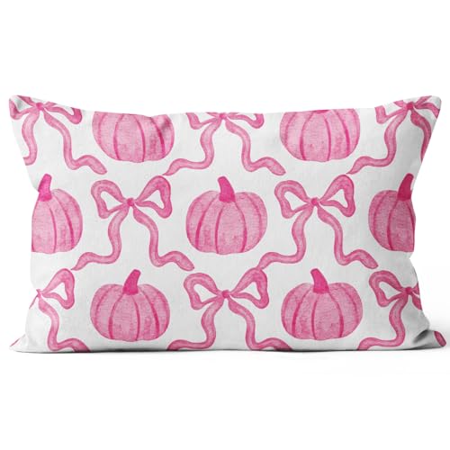 Pink Pumpkin Fall Throw Pillow Cover 12x20 Inch for Home Decor