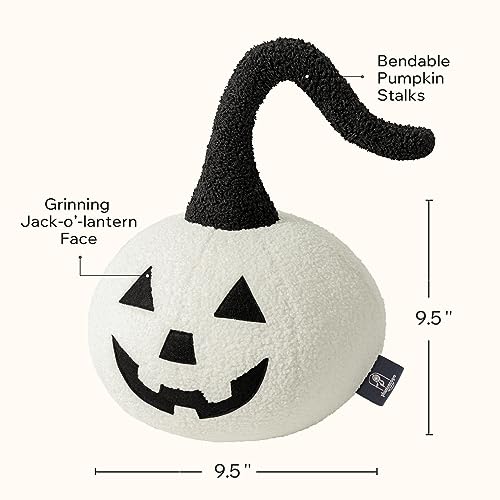 Halloween 3D Pumpkin Pillow - Off White Teddy Fleece, 9.5 x 9.5 Inches