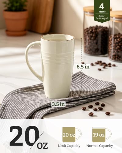 Jupiter Large Coffee Mug Set of 4 - Pink & White 20oz Ceramic Drinkware