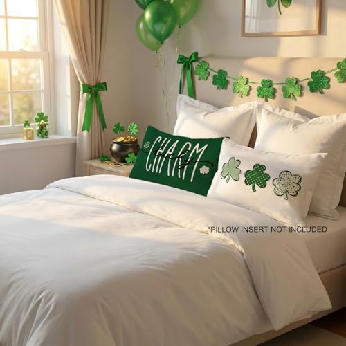 St Patrick's Day Lucky Clover Throw Pillow Cover 12x20 Inch Set of 2