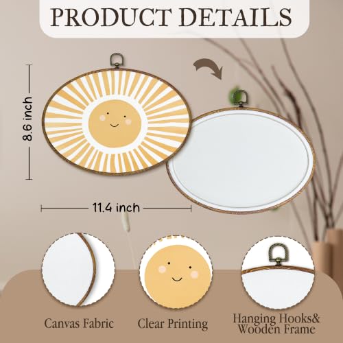 Oval Wall Art Decor for Nursery & Kids Rooms - Sunshine Abstract Canvas
