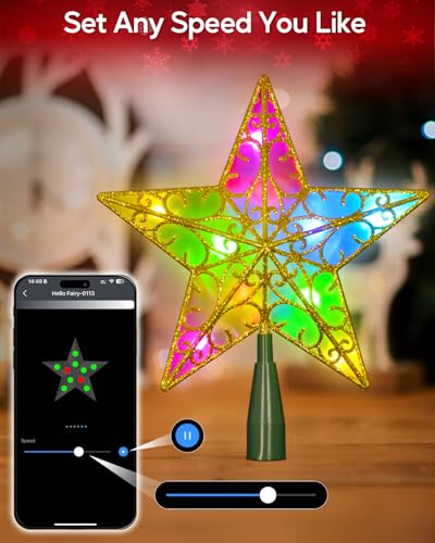 9 Inch Christmas Star Tree Topper with Smart App Control Gold LED Lights, Music & Timer