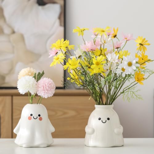 Halloween Ghost Vase - Ceramic Ghost Bucket Vase for Flowers & Decor - Bright Surface - 5.9 Inch