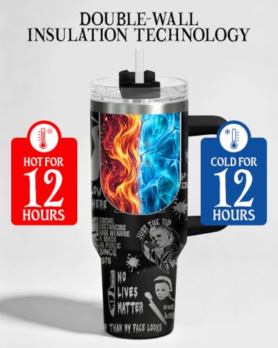 CreepyBlack 40 oz Insulated Tumbler with Handle - Halloween Horror Gift