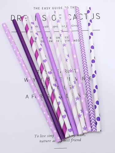 Disposable Paper Drinking Straws 50Pcs Assorted Purple for Parties & Celebrations - Mixed Design