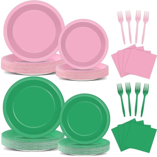 Pink and Green Witch Party Plates Napkins and Cutlery Set for Halloween Birthday Celebration - Serves 50 Guests