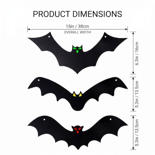 Halloween Hanging Bat Decorations 12-Pack - 3D Flying Plastic Bats for Indoor & Outdoor Yard Lawn Decor