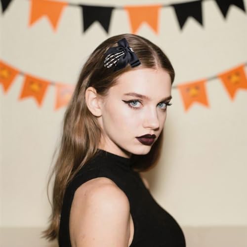 Halloween Skeleton Hand Hair Clips with Bowknot for Women Party Cosplay Accessories