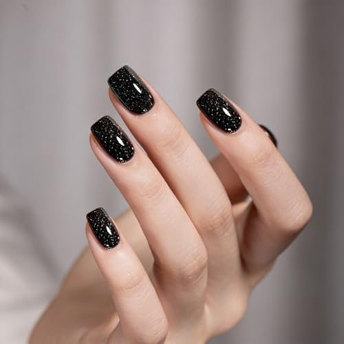 Black Reflective Glitter Gel Nail Polish - Space Shimmer, 15ML, UV LED Cure