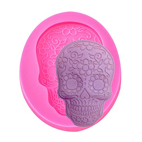 Pink Skull Fondant Mold for Cake Decorating Silicone Halloween Cupcake Topper
