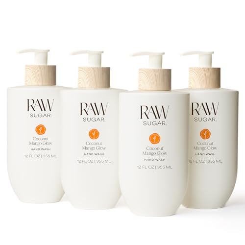 Raw Sugar Coconut Mango Glow Hand Wash - Moisturizing Liquid Hand Soap, 12 Fl Oz Pack of 4