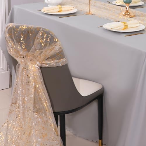 Gold 10Ft Table Runners 6-Pack Sheer Chiffon Glitter Sequin for Wedding & Party - Variation of THIS listing