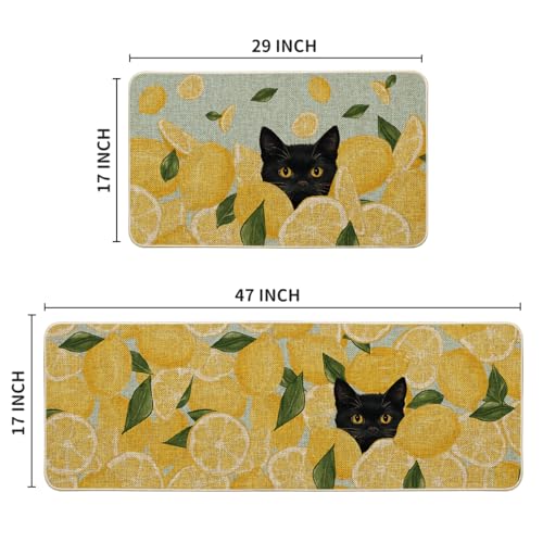 Black Cat Kitchen Mats Set of 2 - Non-Slip Low-Profile Floor Rugs for Home & Kitchen