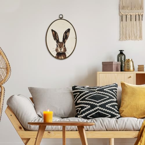Oval Bunny Easter Wall Art Decor - Farmhouse Rustic Canvas Prints for Nursery & Baby Room - Bunny2 Variation