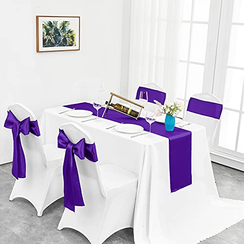 12x108 Inch Purple Satin Table Runner 4PCS - Wedding & Party Decor