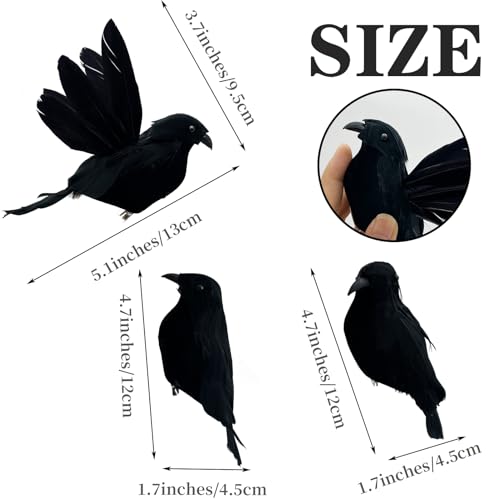 2pcs Black Feathered Crows Halloween Decorations Realistic Ravens Birds Clip-On