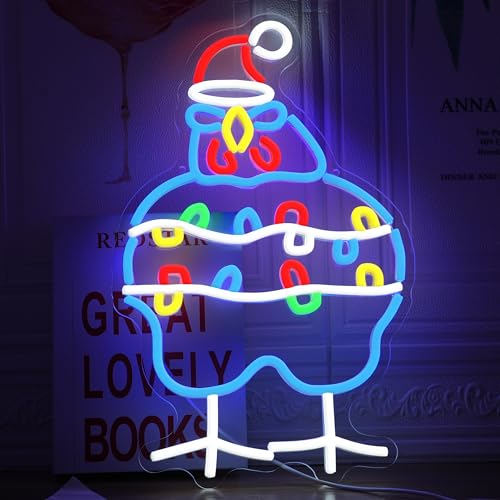 Christmas Chicken Neon Sign with Santa Hat - Festive Party Decoration