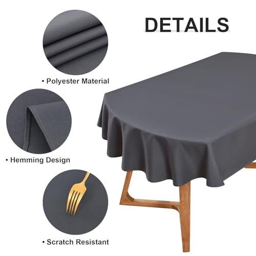Gey 84x60 Inch Oval Tablecloth - Pack of 2 Washable Solid Grey Linen