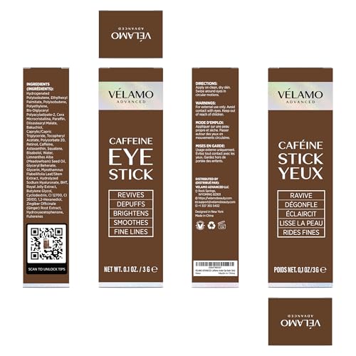VELAMO ADVANCED Caffeine Eye Stick: Energizing & Hydrating Under Eye Balm for Dark Circles & Puffiness - Travel Essentials, Portable & Perfect for On-the-go Use, 0.1 OZ/3g