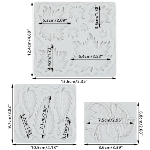 Leaf Silicone Mold Set of 3 - Ginkgo & Maple Leaves for Cake Decorating - Style J