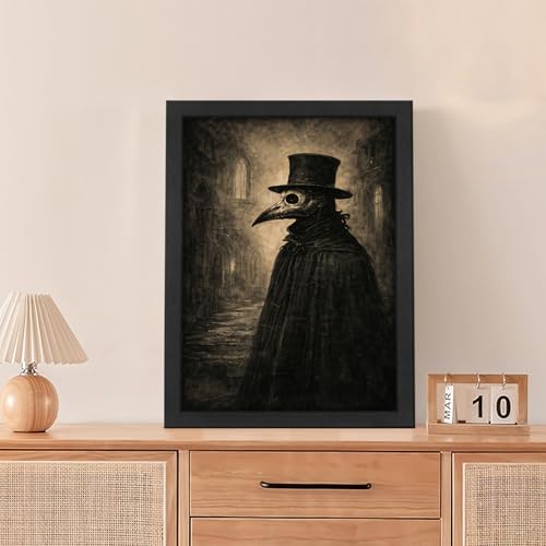 Crow Wall Art Canvas Print - Gothic Dark Artwork for Bedroom & Living Room - 16x12 Inches - Frame Included - Gift Idea