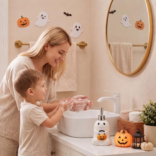 Potchen Ghost and Pumpkin Ceramic Soap Dispenser Halloween Decor - Whimsical Pump for Bathroom & Kitchen