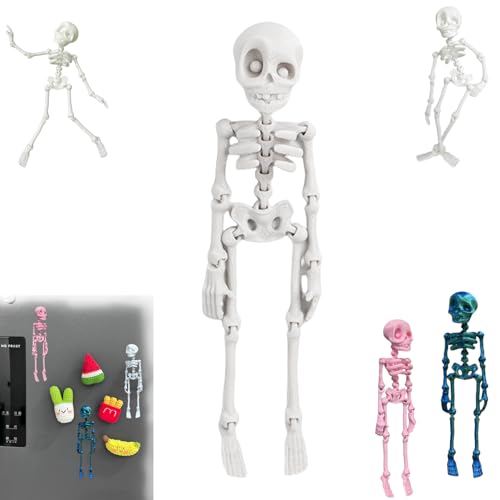 White Poseable Skeleton Fridge Magnet with Movable Joints - Funny Halloween Decor