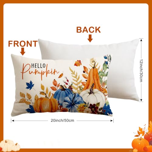 Artscope Fall Pumpkin Throw Pillow Covers 12x20 Set of 2 - Blue Autumn Home Decor