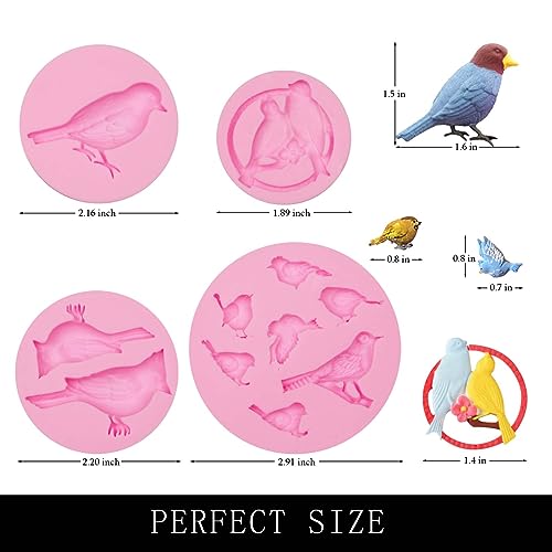 Bird Silicone Molds 4 Pack Z203 - Mini Cardinal Cake Decoration & Fondant Mold