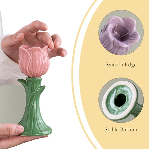Purple Ceramic Candle Holder for Taper Candles, Incense & Decor