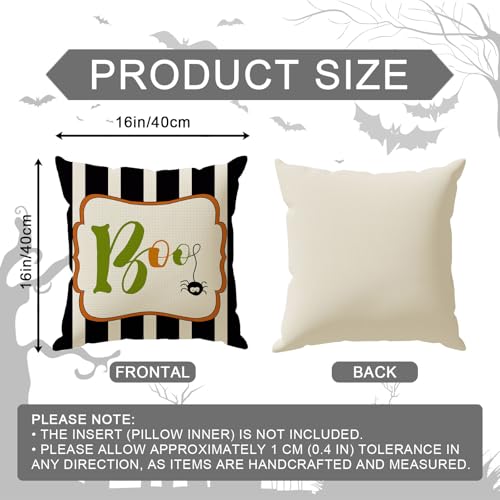 Halloween Boo Witch Cat Throw Pillow Cover Set - 16x16 Inches, Pack of 4