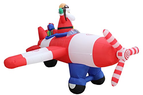 8 FT Animated Christmas Inflatable Santa in Flying Airplane Outdoor Decor
